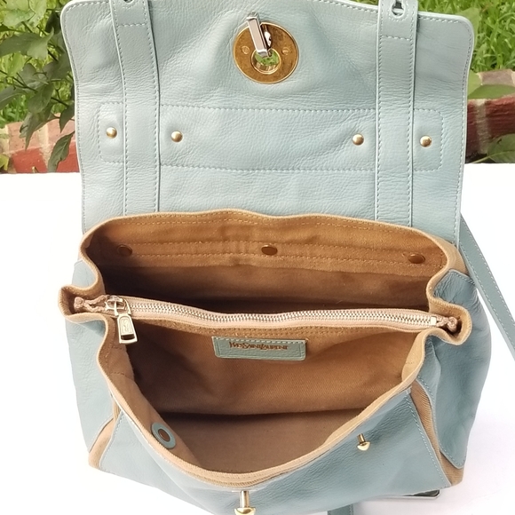 Yves SAINT LAURENT Muse Small Calfskin Canvas Two toneBlue Glacier Beige  Bag - Picture 15 of 16